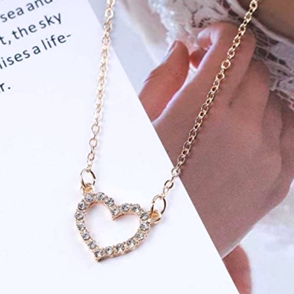 Rose Gold Rhinestone Heart Charm Necklace